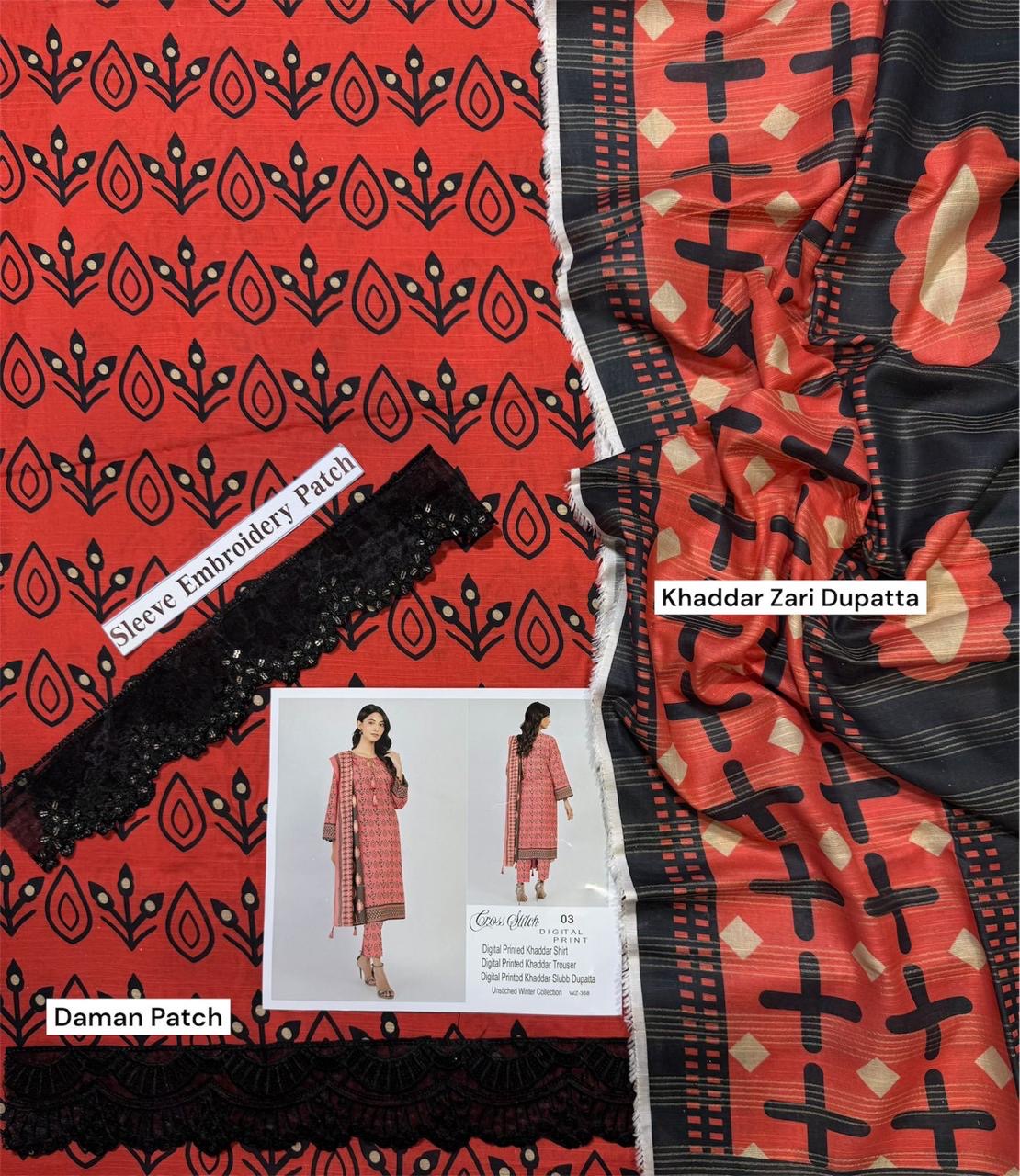 CROSS STICH-KHADDAR UNSTICH 3pc(WA-795)
