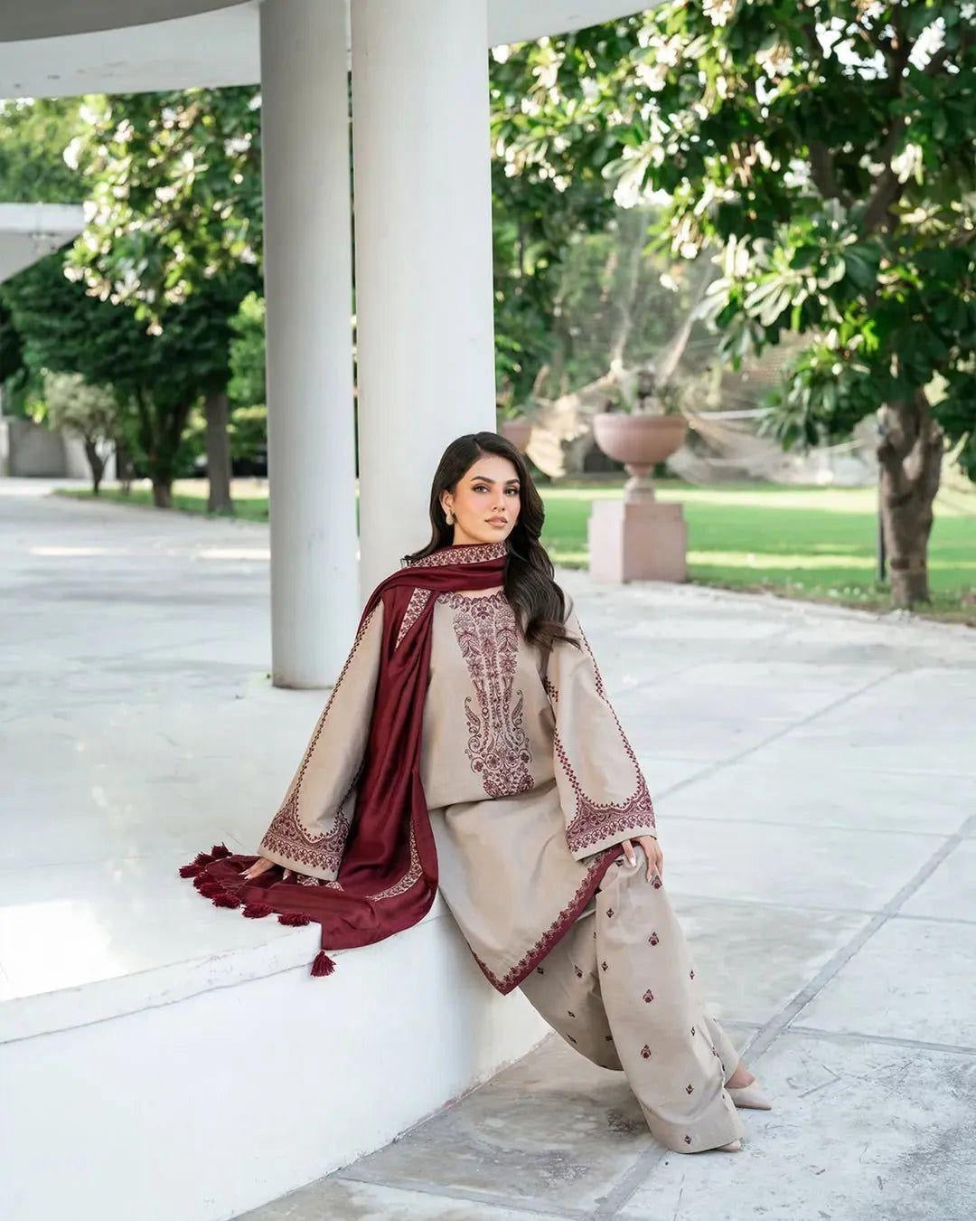 BAROUQE DHANK EMBROIDERD UNSTICH 3pc (WA-925)