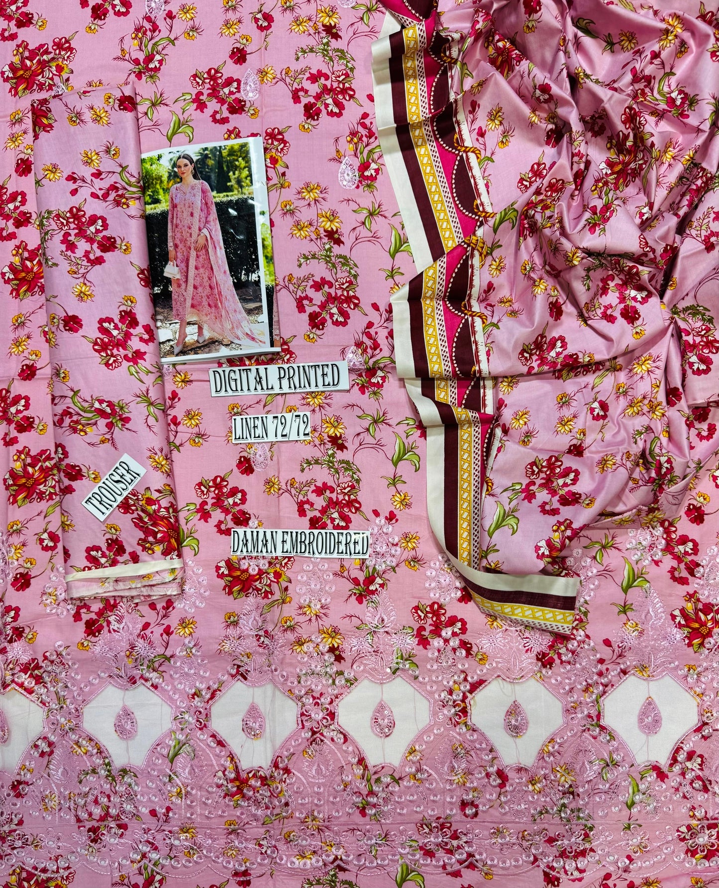 ZAINAB CHOTANI APLIC WORK LINEN UNSTICH 3pc(WA-635)