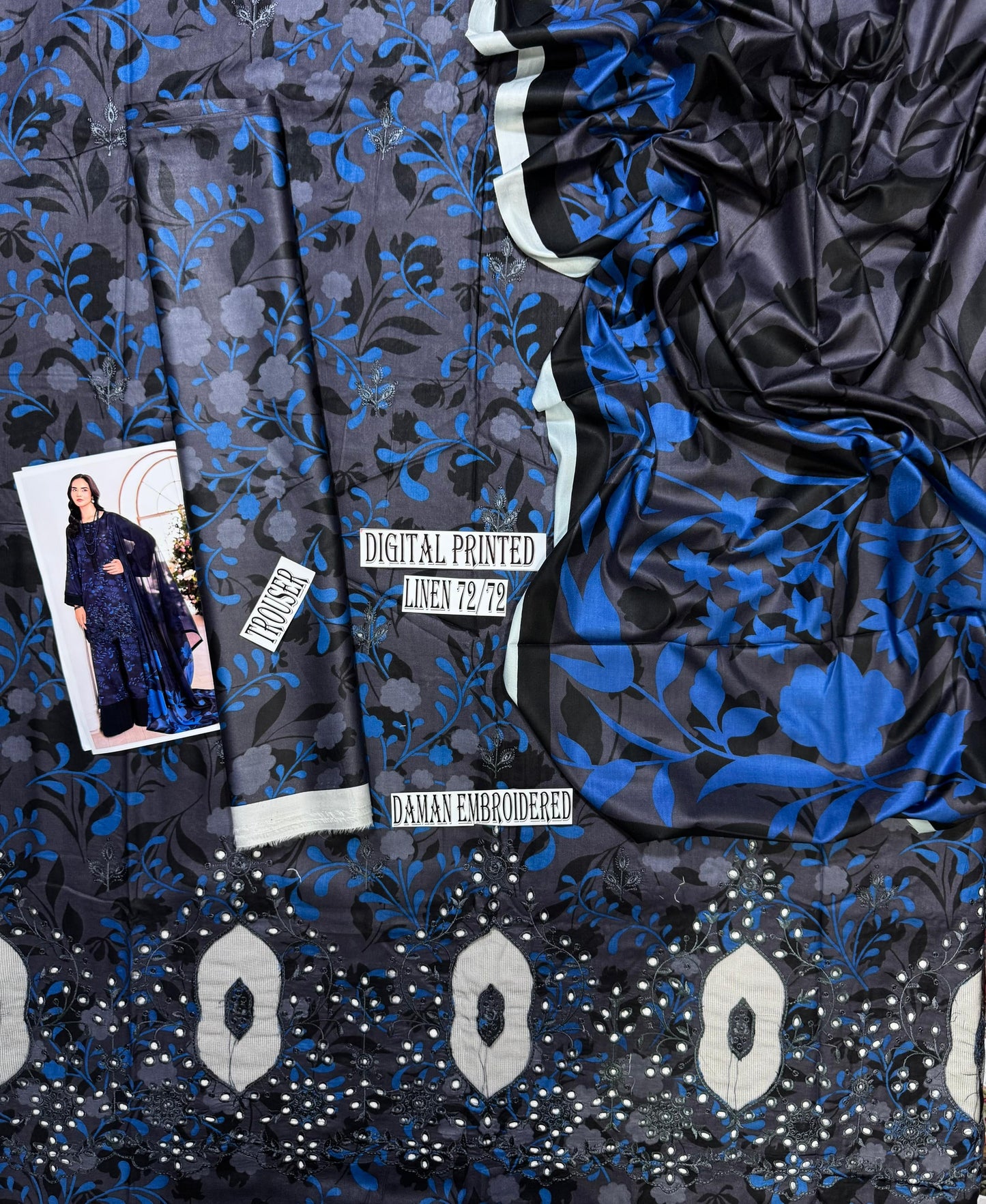 AFSANAH APPLIC WORK LINEN UNSTICH 3pc (WA-823)