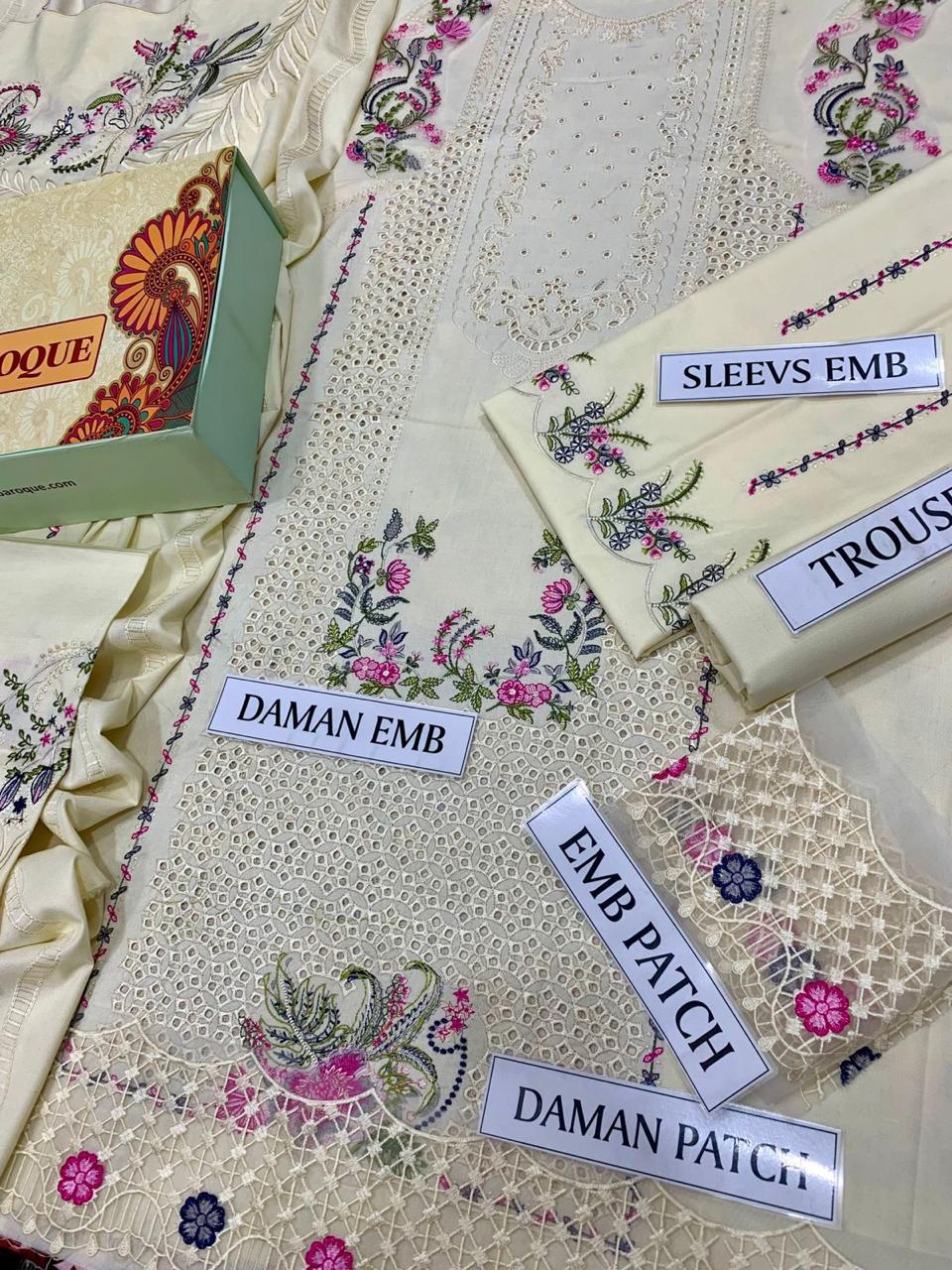 BAROUQE DHANK EMBROIDERD UNSTICH 3pc(WA-765)