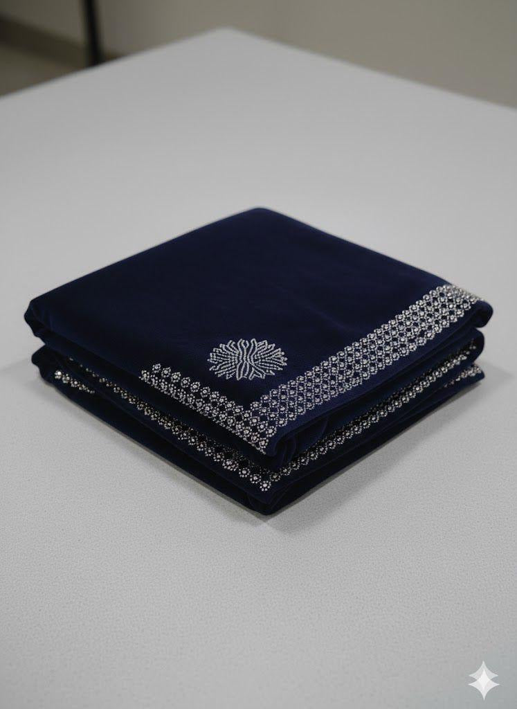 MICRO VALVET LADIES SHAWL BEAUTIFUL STONE WORK BLU (WA-330)