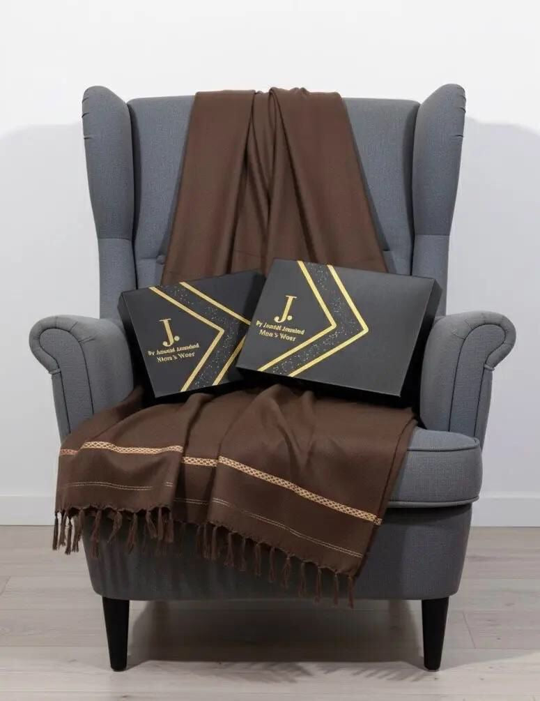 J.PREMIUM MEN,S’ SHAWL WITH J. BOX DARK BROWN(WA-767)