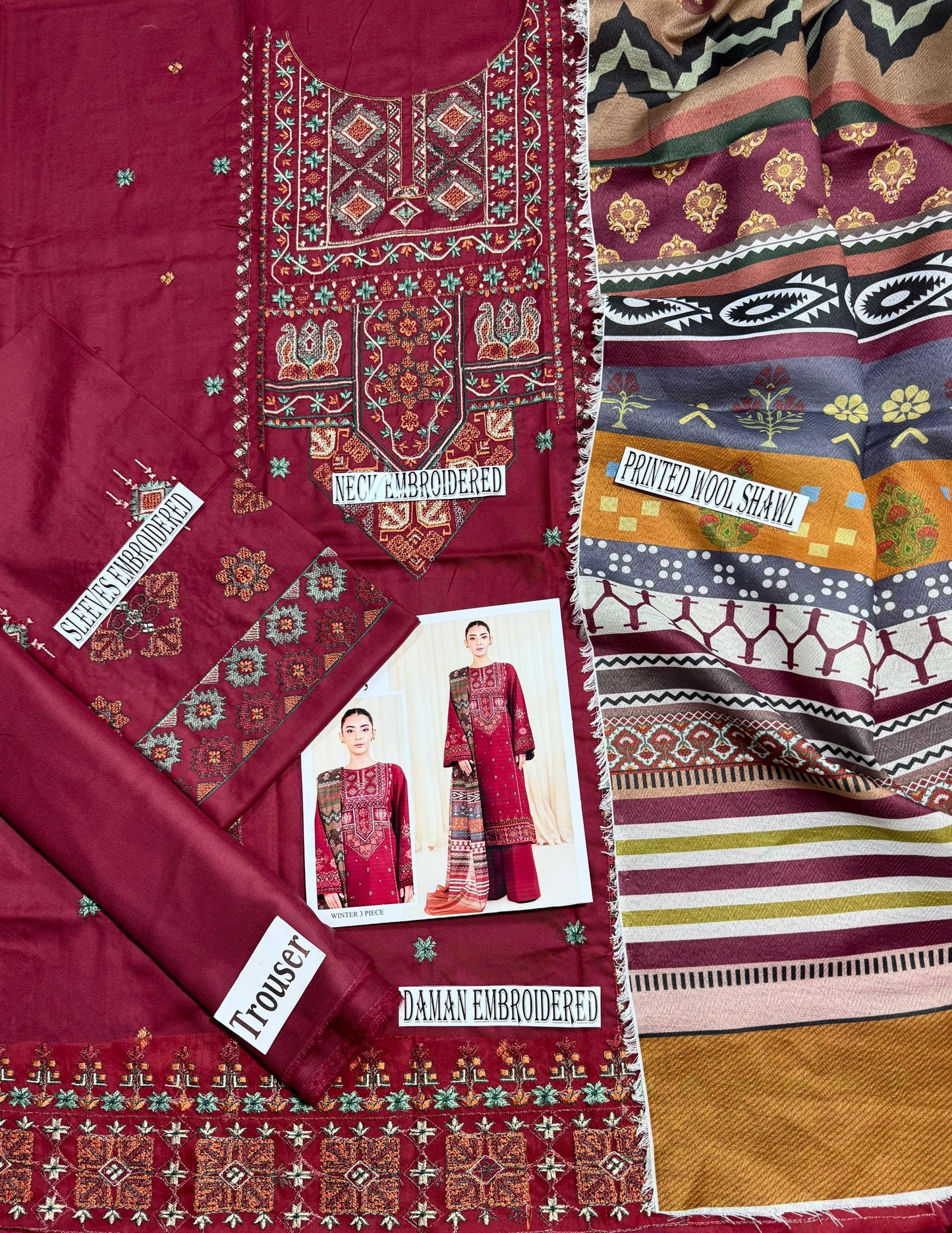 RAMSHA DHANK EMBROIDERD UNSTICH 3pc (WA-388)