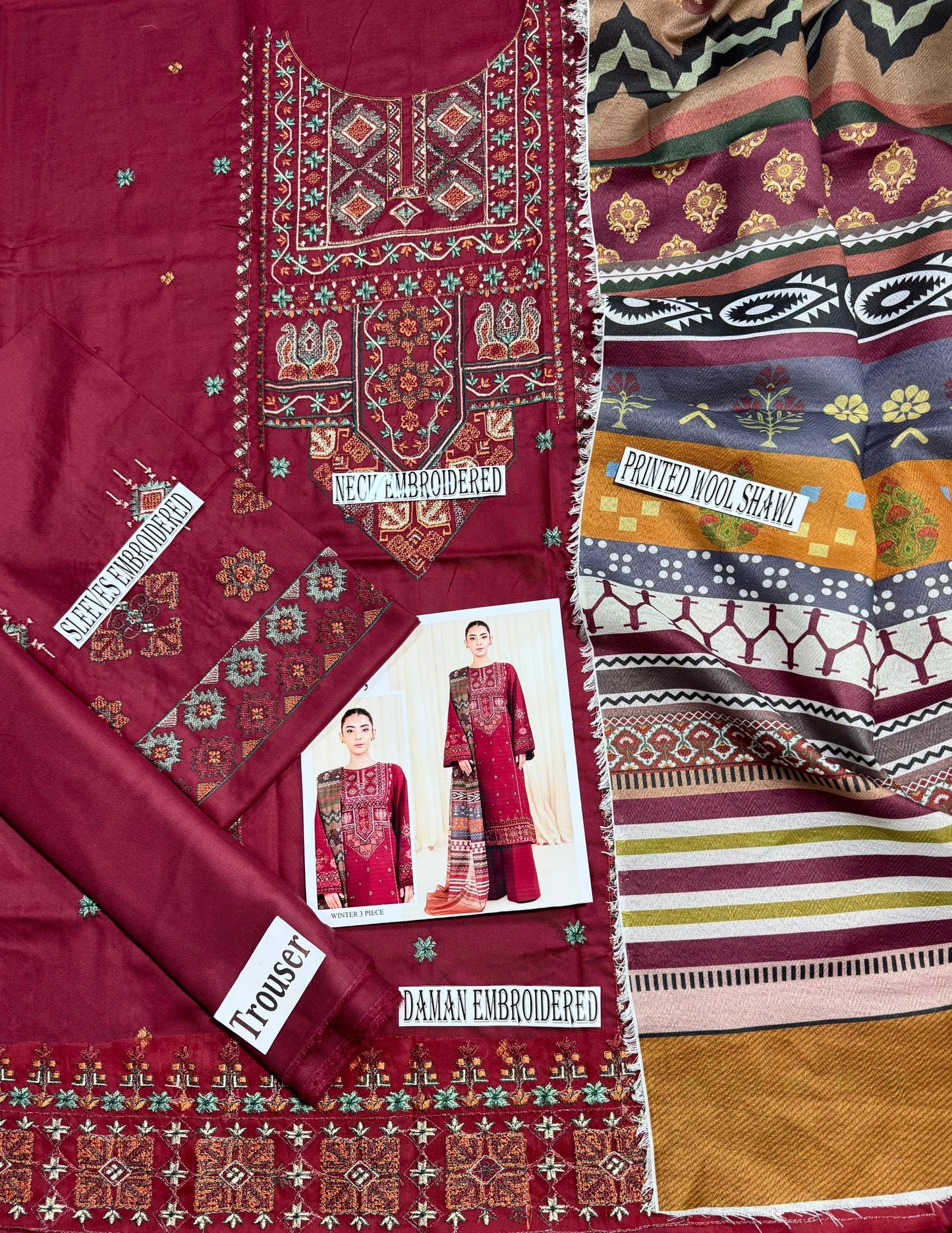 SAPPHIRE DHANK EMBROIDERD UNSTICH 3pc (WA-388)