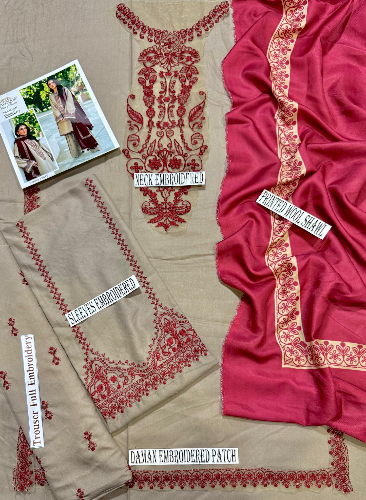 BAROUQE DHANK EMBROIDERD UNSTICH 3pc (WA-925)