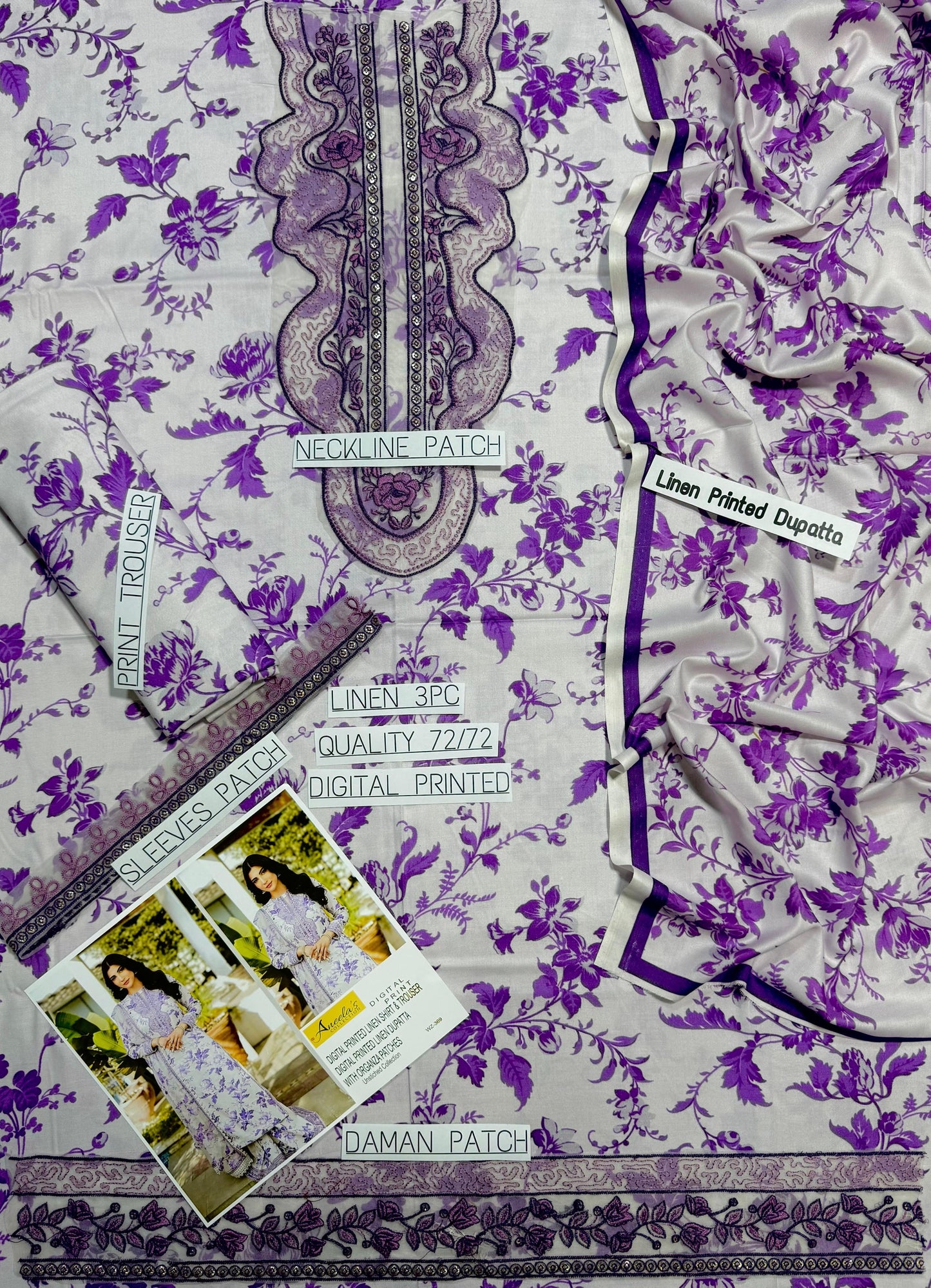 PURPLE BLOOM PRINTED EMBROIDERED LAWN UNSTICHED 3pc (WA-1955)