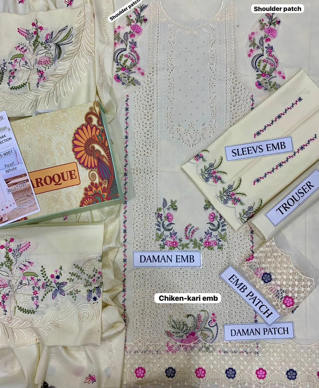 BAROUQE DHANK EMBROIDERD UNSTICH 3pc(WA-765)