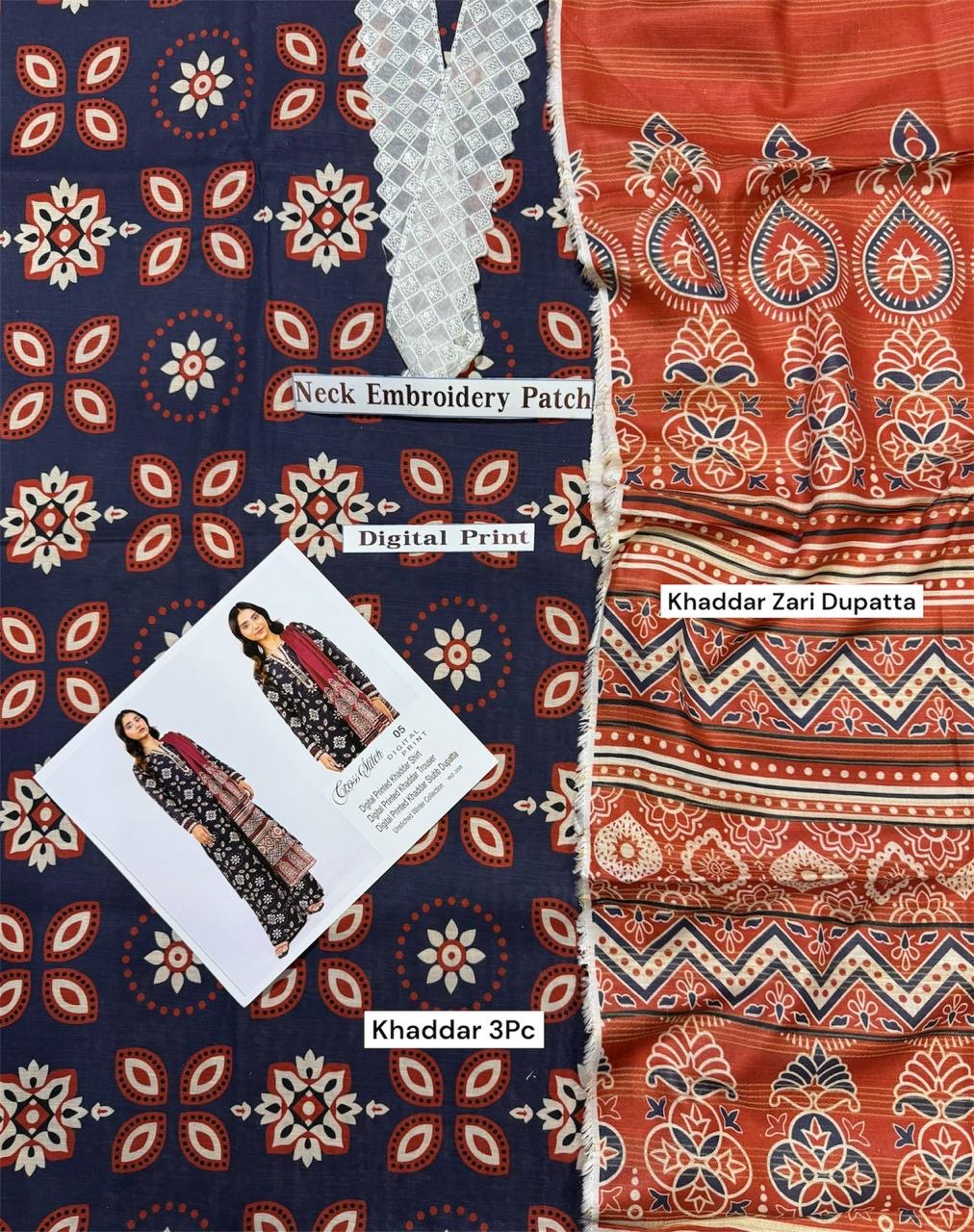 CROSS STICH-KHADDAR UNSTICH 3pc (WA-615)