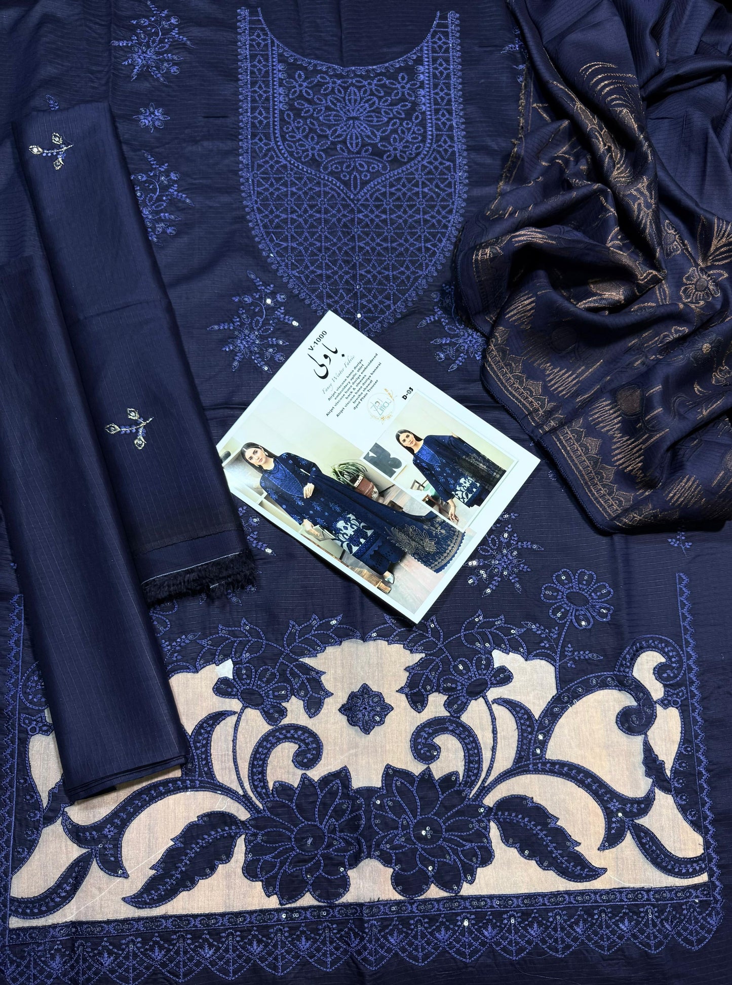 “BAVLI” BY ZIMAL TEXTILE SLUB VISCOS EMBROIDERD APPLIC WORK UNSTICHED 3pc WA-678