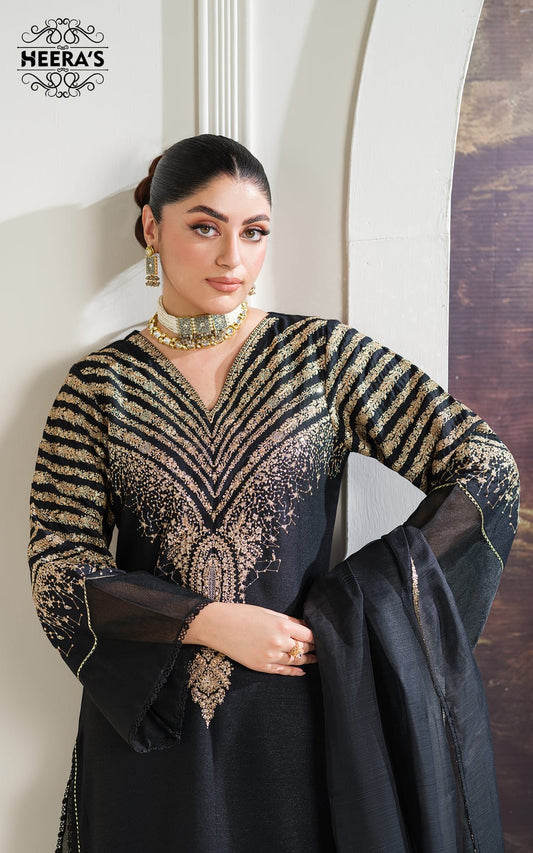 JAZMIN EMBROIDERD LAWN UNSTICH 3PC (BLACK)