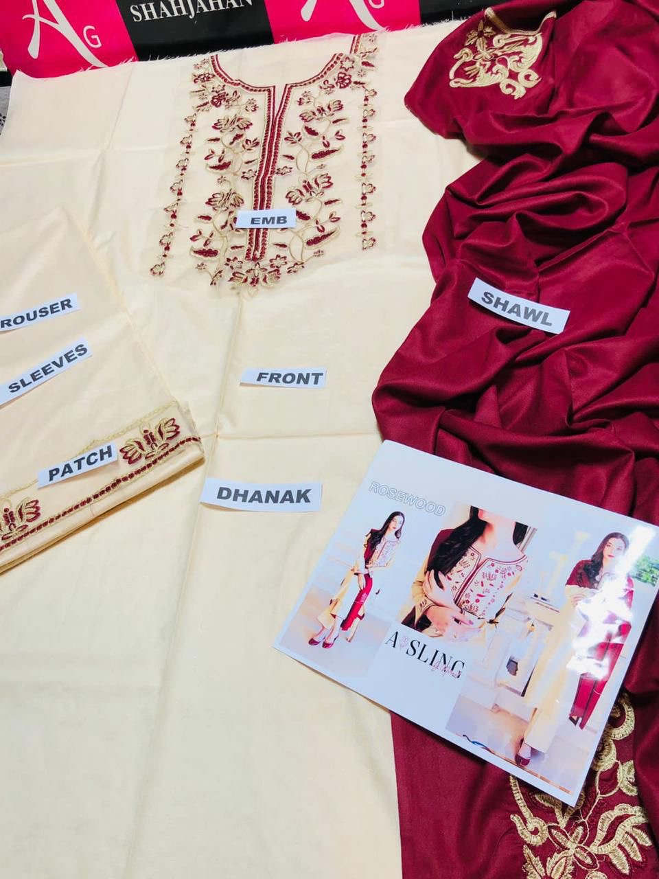 ASLING DHANAK EMBROIDERD UNSTICH 3pc (WA-733)