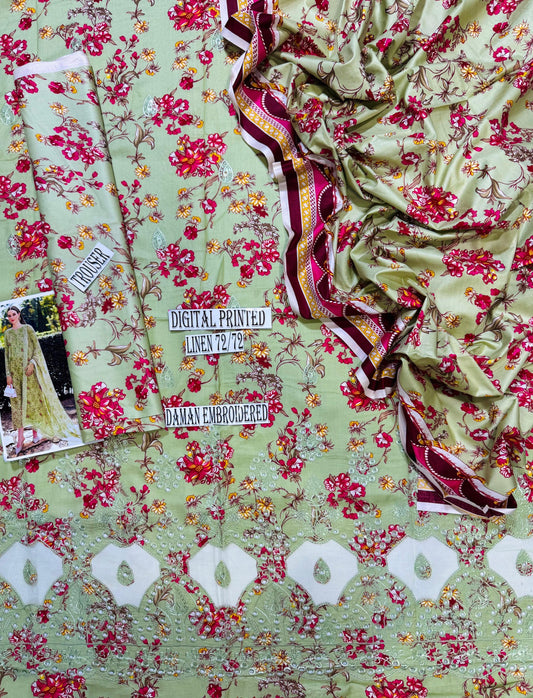 ZAINAB CHOTANI APLIC WORK LINEN UNSTICH 3pc(WA-455)