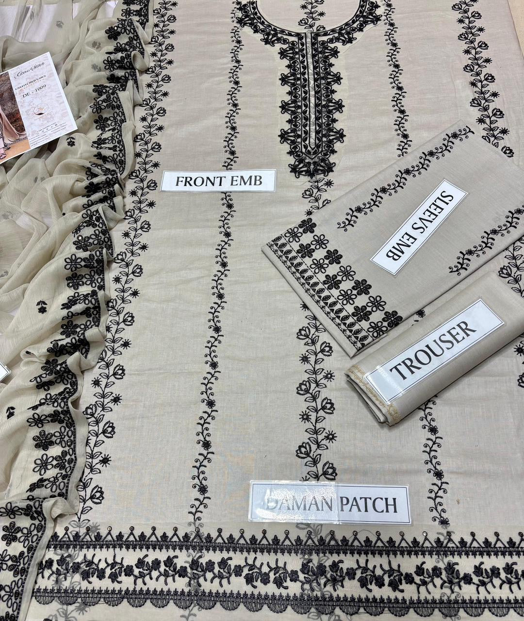 CROOS STICH LAWN EMBROIDERD UNSTICH 3PC (WA-6477)