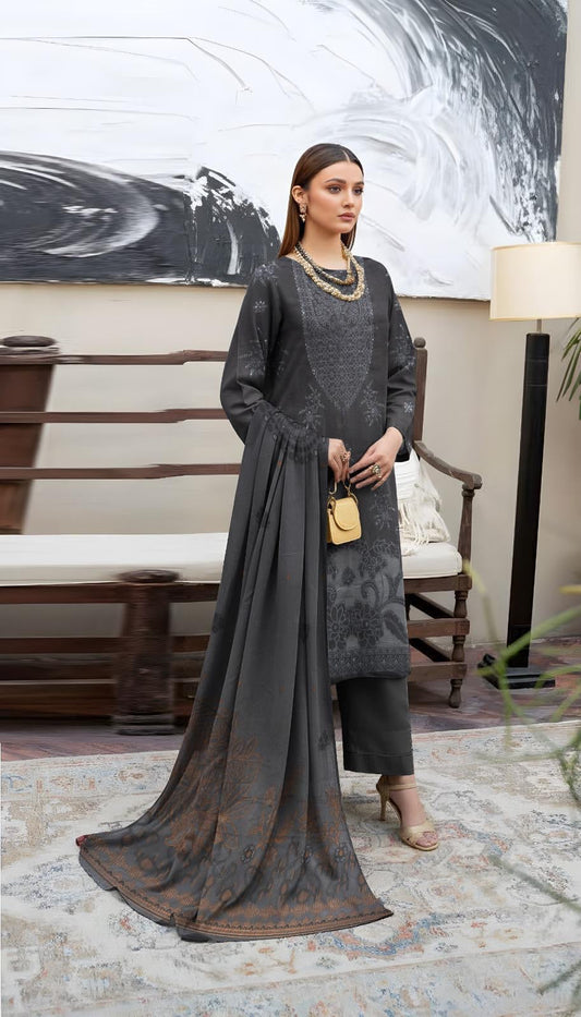 “BAVLI” BY ZIMAL TEXTILE SLUB VISCOS EMBROIDERD APPLIC WORL UNSTICHED 3pc WA-544