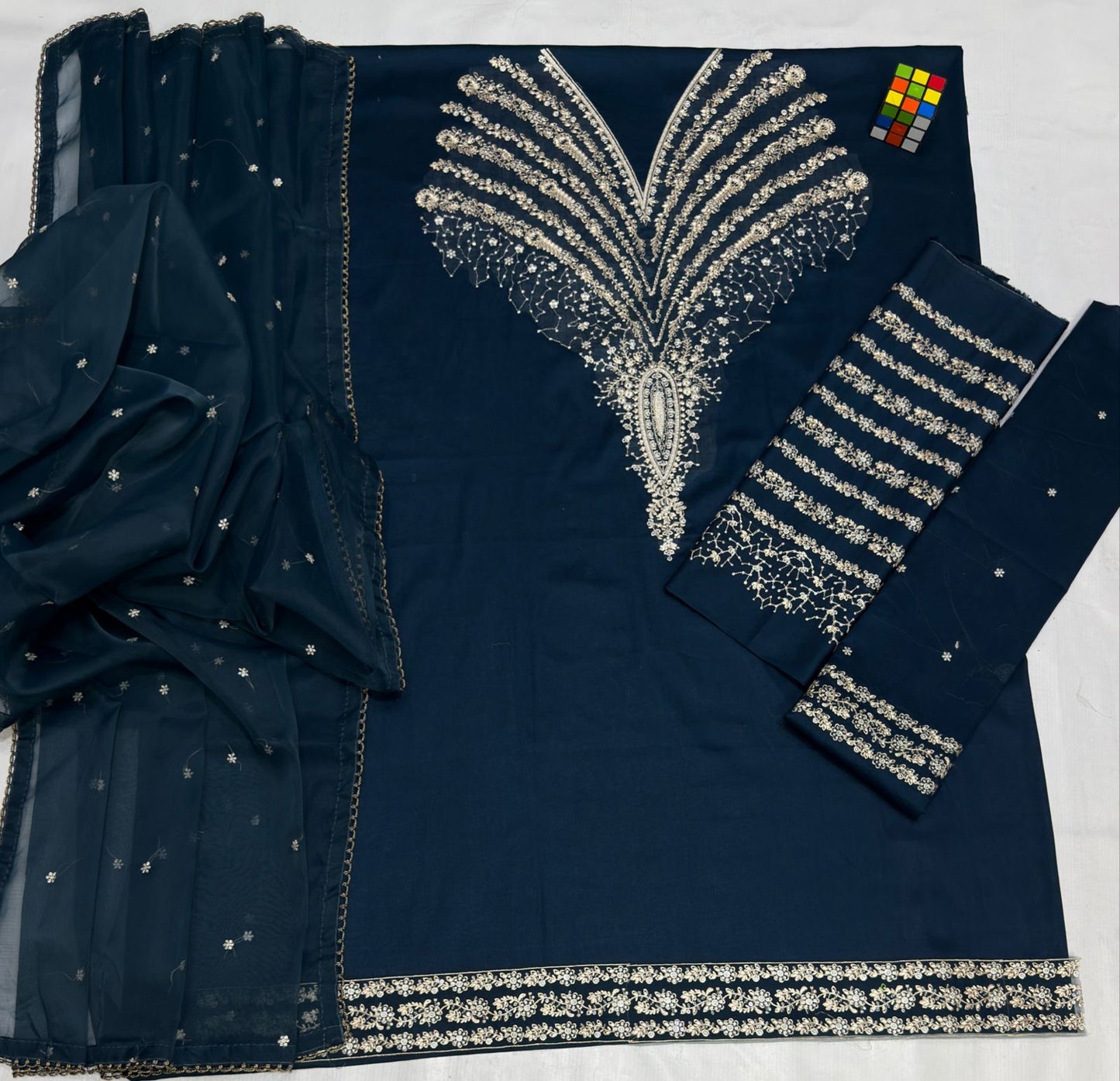 JAZMIN EMBROIDERD LAWN UNSTICH 3PC (NEAVY BLU)