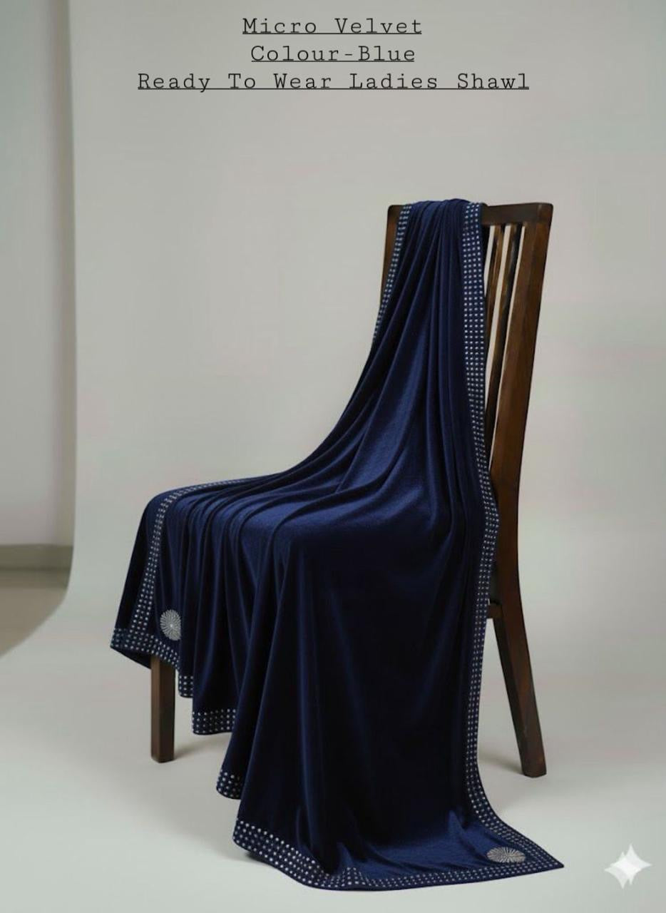 MICRO VALVET LADIES SHAWL BEAUTIFUL STONE WORK BLU (WA-330)