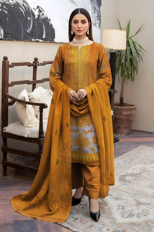 “BAVLI” BY ZIMAL TEXTILE SLUB VISVOS EMBROIDERD APPLIC WORK UNSTICHED 3pc WA-821