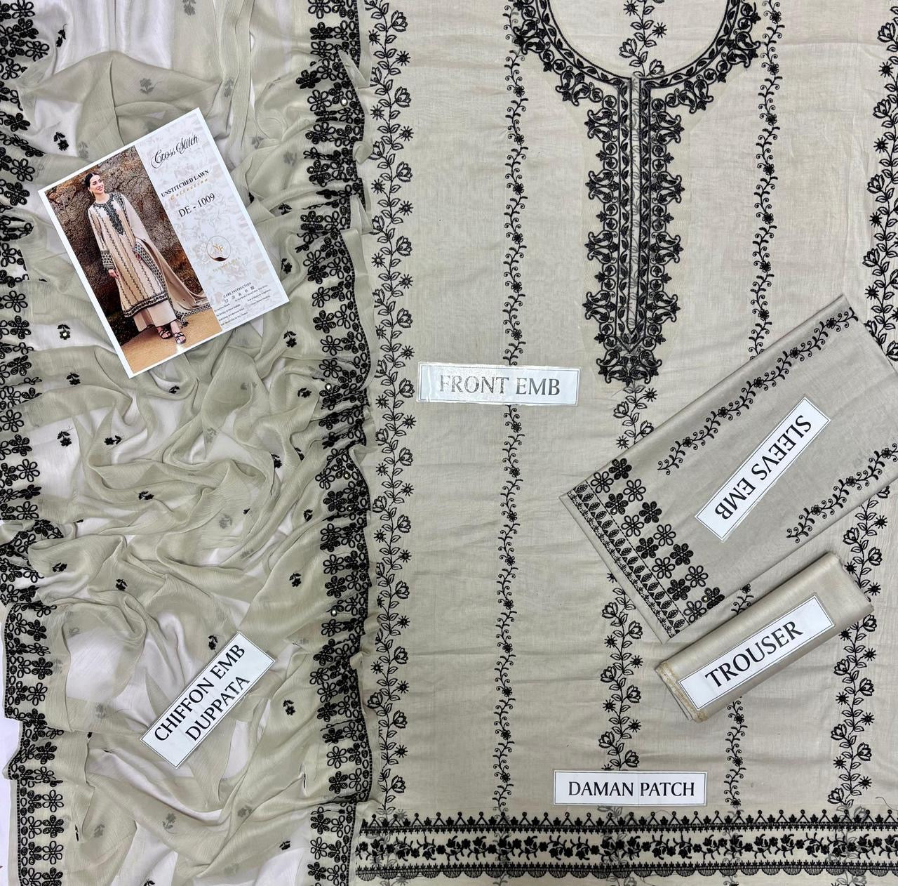 CROOS STICH LAWN EMBROIDERD UNSTICH 3PC (WA-6477)