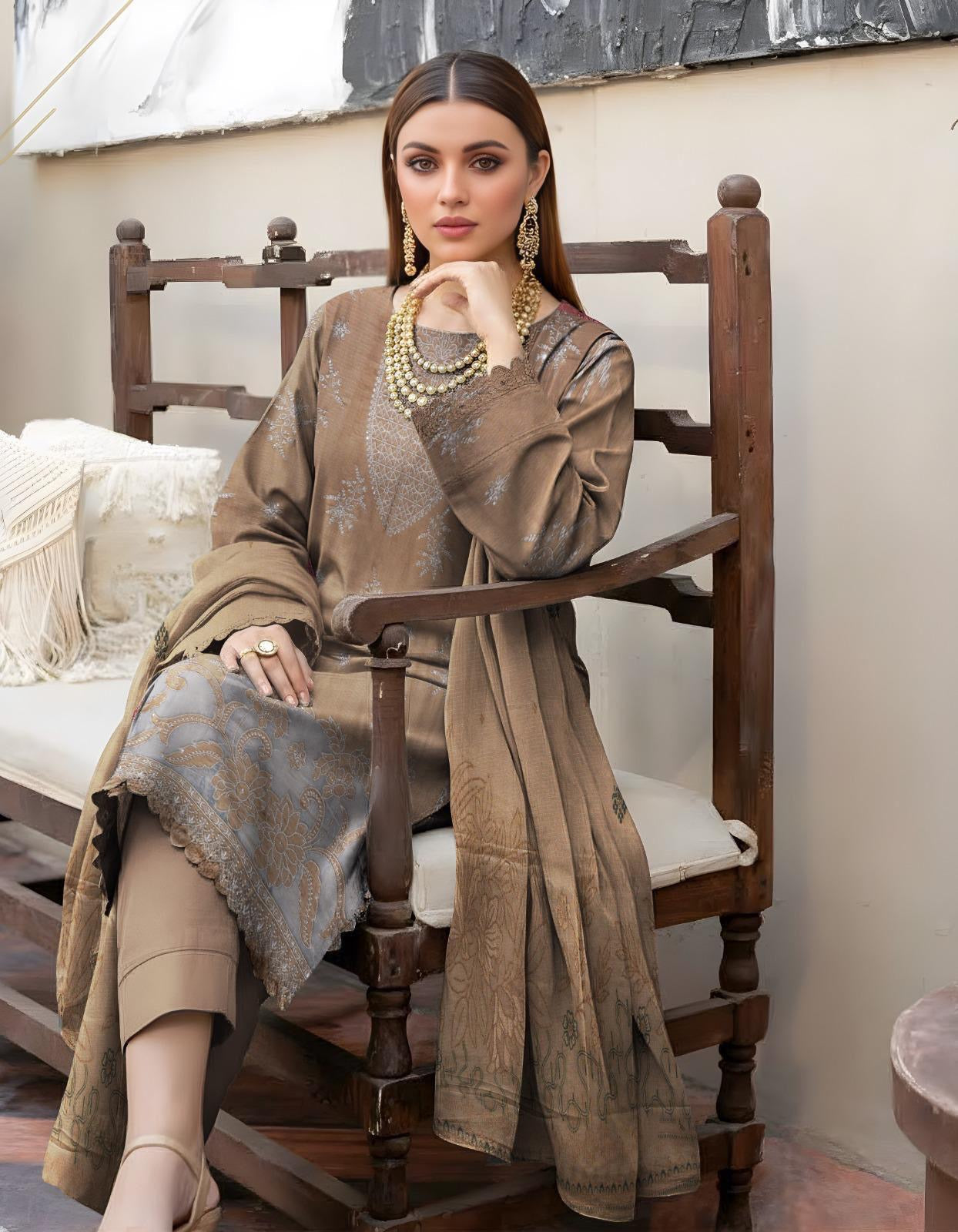 “BAVLI” BY ZIMAL TEXTILE SLUB VISCOS EMBROIDERD APPLIC WORK UNSTICHED 3pc WA-455