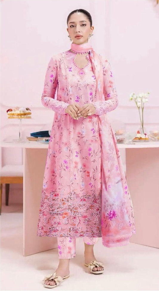 QALAMKAR APLIC WORK LINEN UNSTICH 3pc(WA-677)