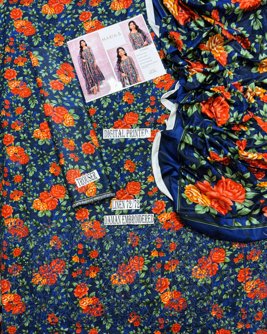 MARIA B APLIC WORK LINEN UNSTICH 3pc(WA-365)