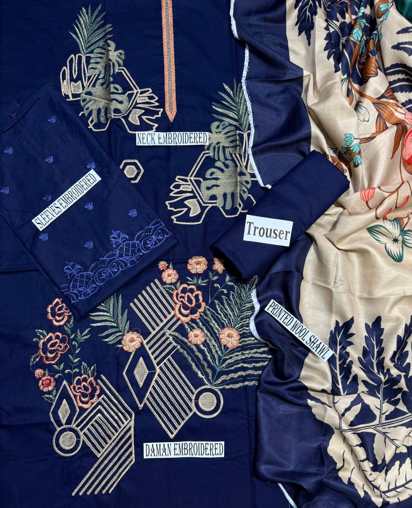 NISHAT DHANK EMBROIDERD UNSTICH 3pc (WA-368)