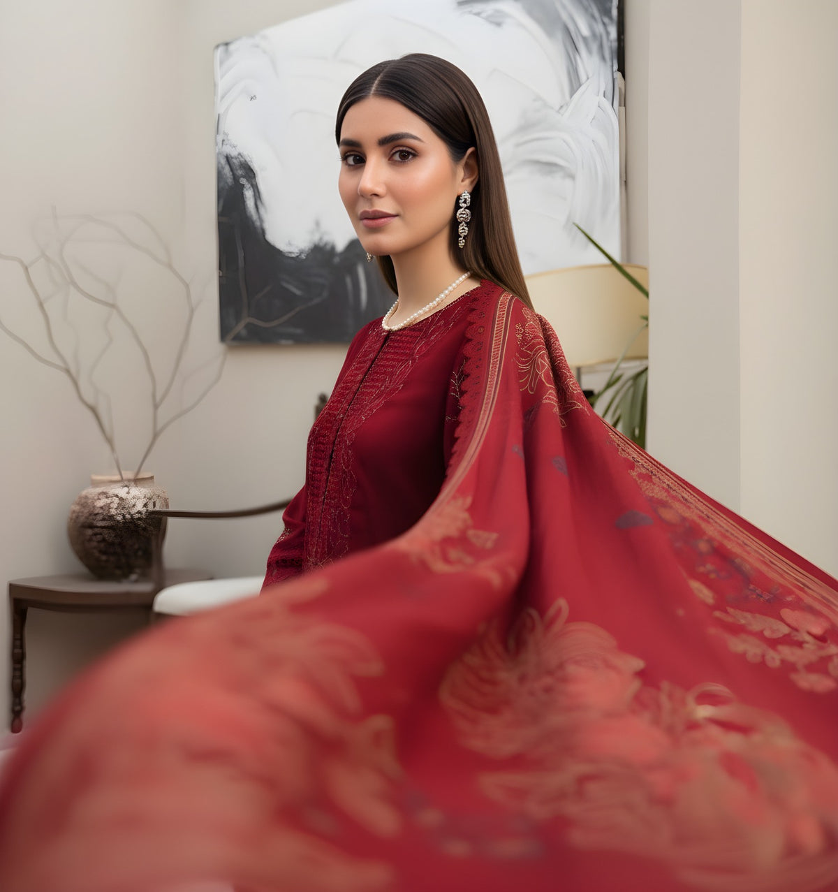 “BAVLI” BY ZIMAL TEXTILE SLUB VISCOS EMBROIDERD APPLIC WORK UNSTICHED 3pc WA-574