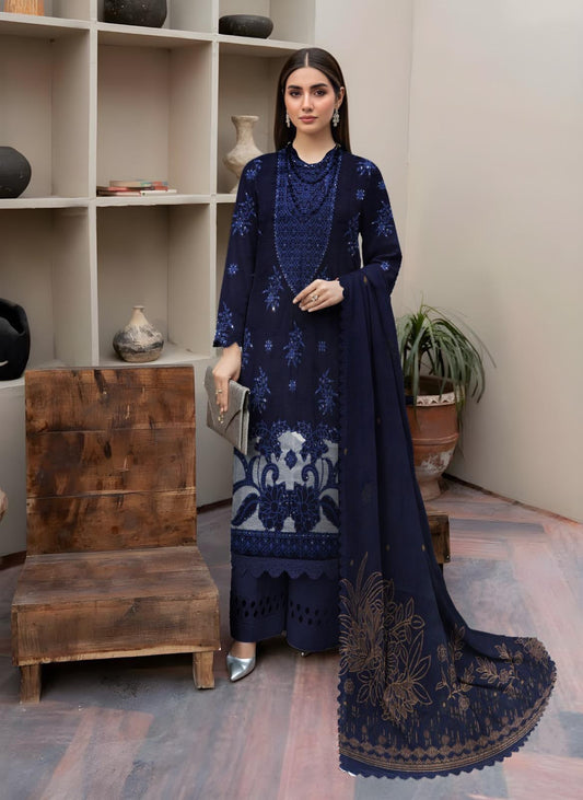 “BAVLI” BY ZIMAL TEXTILE SLUB VISCOS EMBROIDERD APPLIC WORK UNSTICHED 3pc WA-678