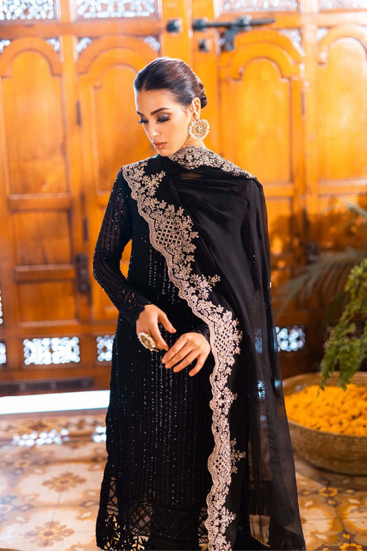 ONYX DOVE - AFROZEH LUXE 3PC UNSTICHED CHIFFON EMBROIDERED FORMAL DRESS (SL-1327)