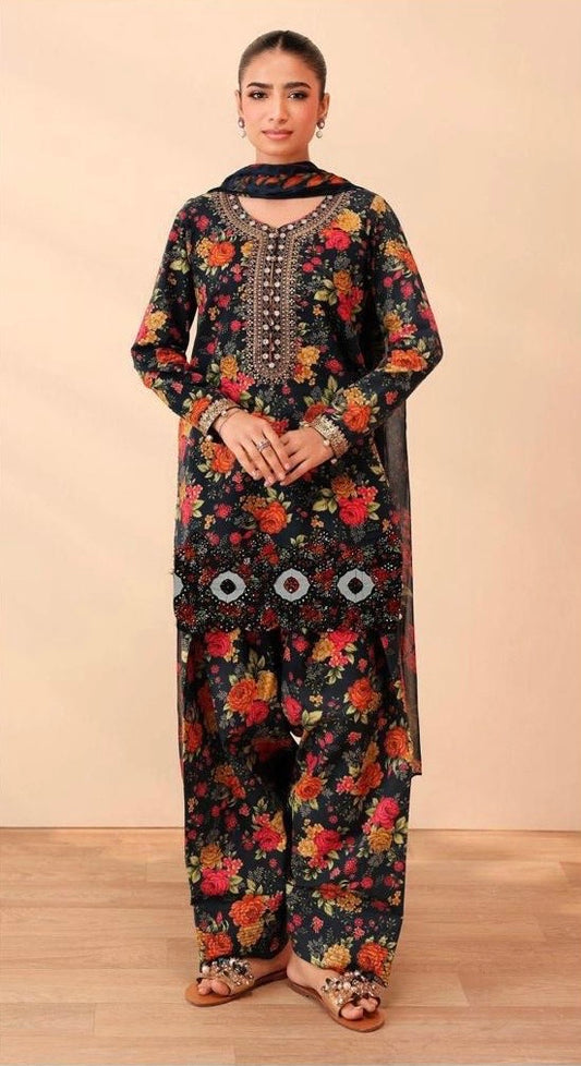 MARIA B APLIC WORK LINEN UNSTICH 3pc(WA-588)