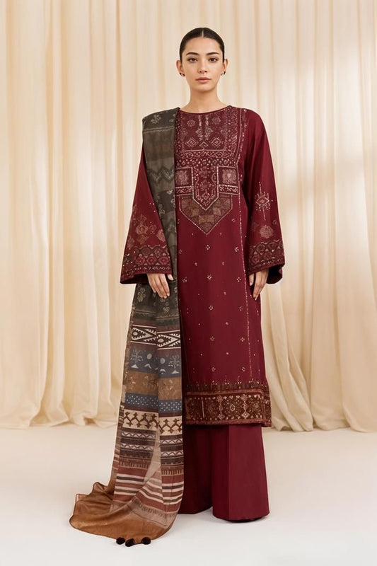 RAMSHA DHANK EMBROIDERD UNSTICH 3pc (WA-388)