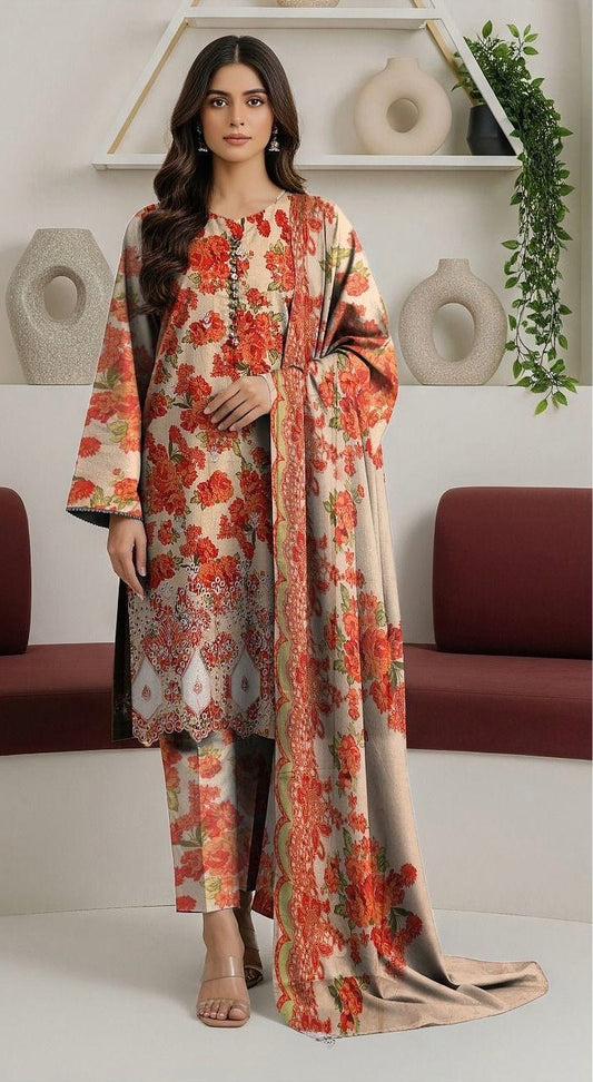 MARIA B APLIC WORK LINEN UNSTICH 3pc(WA-880)