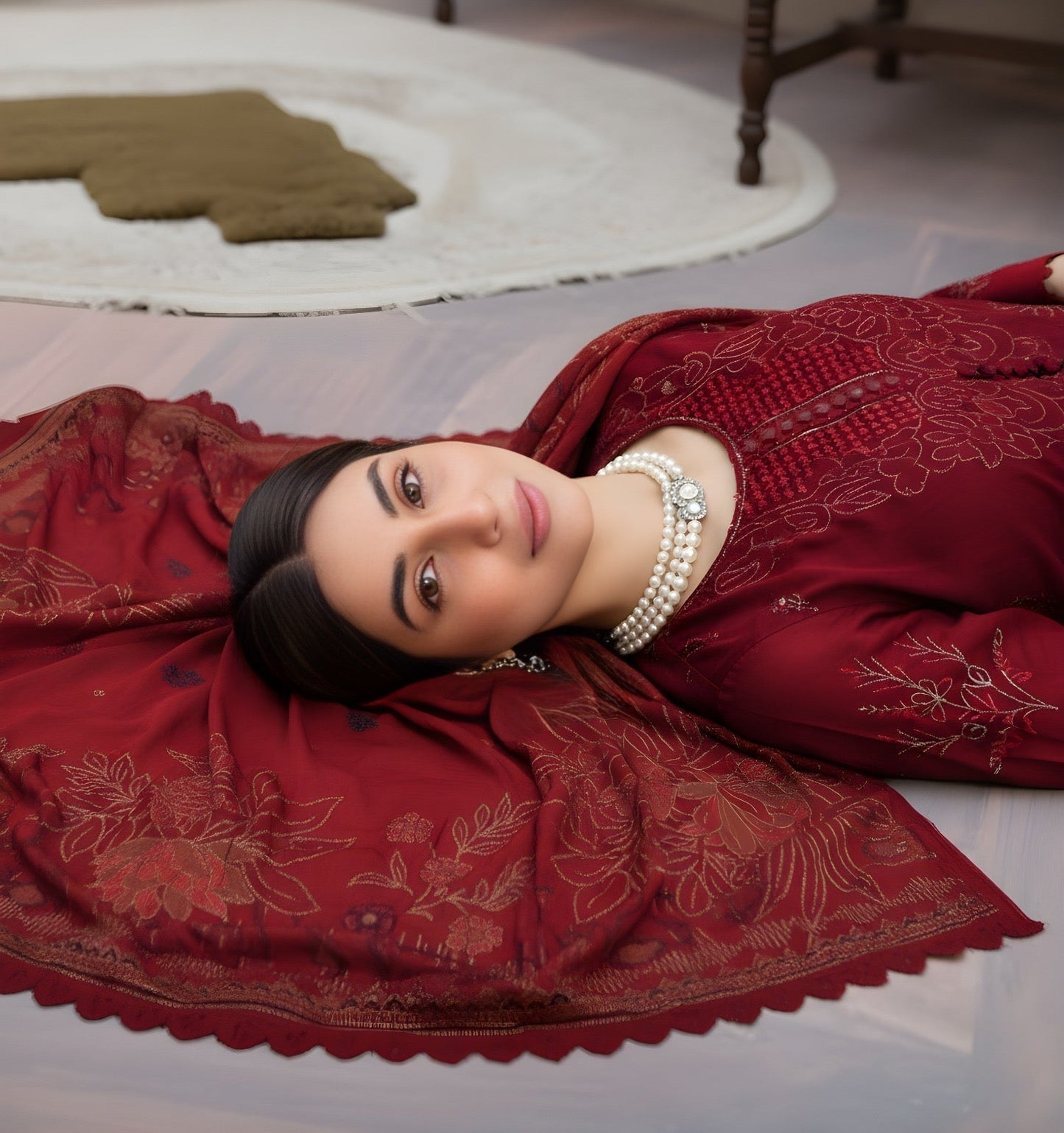 “BAVLI” BY ZIMAL TEXTILE SLUB VISCOS EMBROIDERD APPLIC WORK UNSTICHED 3pc WA-574