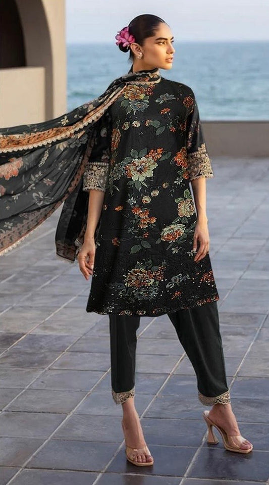ZAINAB CHOTANI APLIC WORK LINEN UNSTICH 3pc (WA-672)