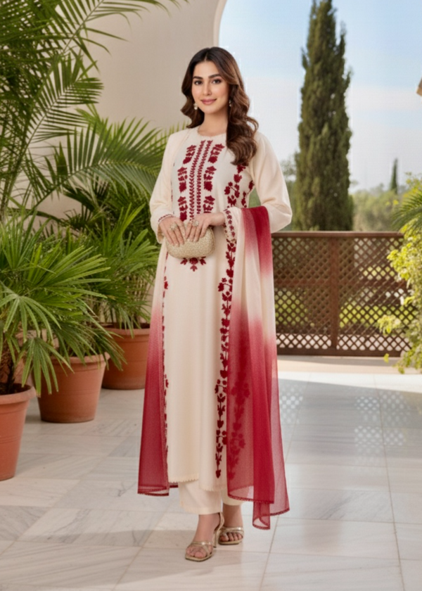 AIZEL EMBROIDERD LAWN UNSTICH 3pc (WA-7231)