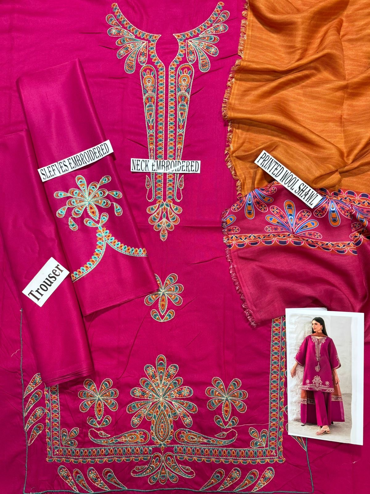 KHUDA BAKSH DHANK EMBROIDERD UNSTICH 3pc(WA-785)