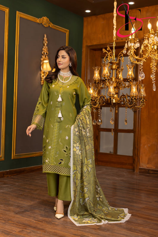 SHE EDGE EMBROIDERD LAWN UNSTICH 3PC (WA-640)
