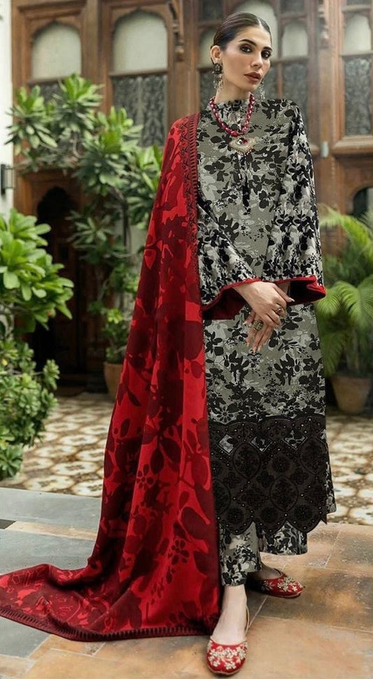 ZAINAB CHOTANI LUXE DAMAN LASER KARI LINEN UNSTICH 3pc(WA-675)