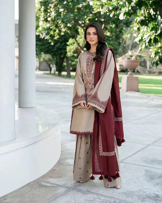 BAROUQE DHANK EMBROIDERD UNSTICH 3pc (WA-925)