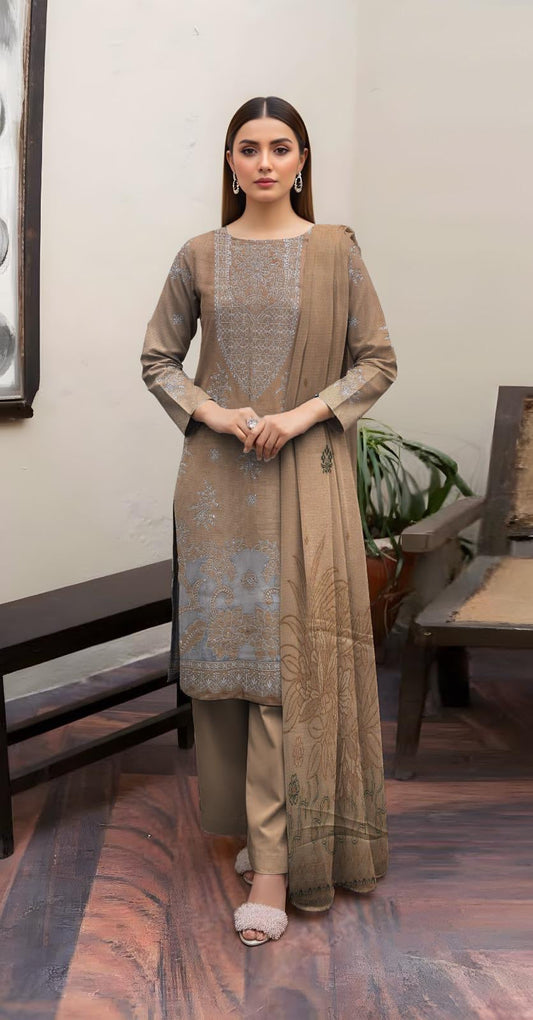 “BAVLI” BY ZIMAL TEXTILE SLUB VISCOS EMBROIDERD APPLIC WORK UNSTICHED 3pc WA-455