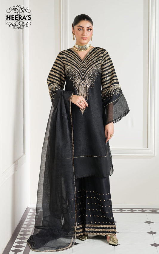 JAZMIN EMBROIDERD LAWN UNSTICH 3PC (BLACK)