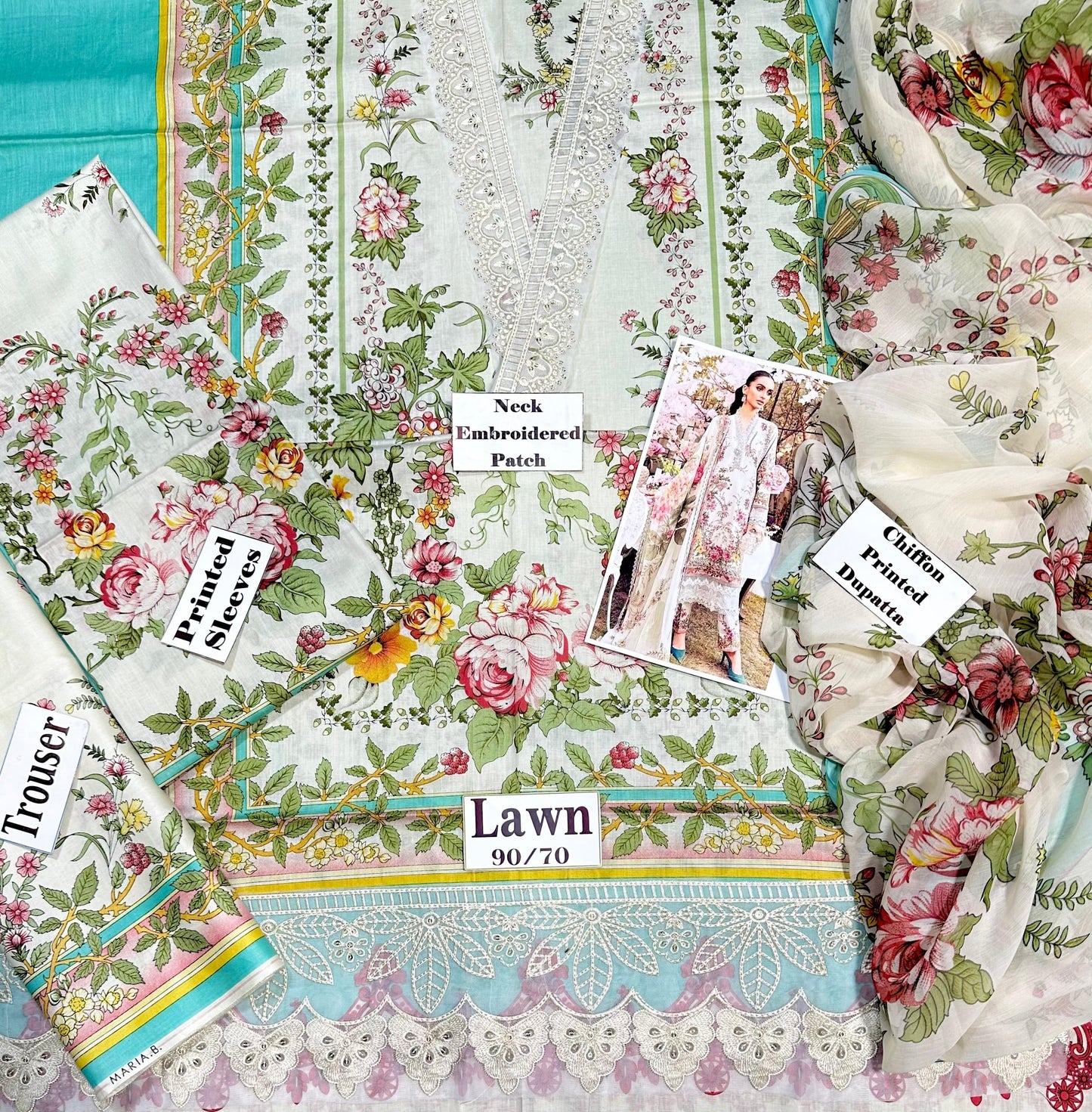 MARIA B PRINT EMBROIDERED LAWN 3pc SL-2605B